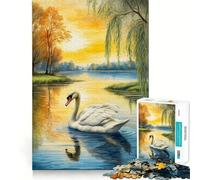 Swan in The Lake 1000 Piece Jigsaw Puzzles for Adults Jigsaw Thought Toy Indoor Fun Accurate Edge Art Collectible (38x26cm)