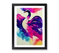 Swan In Watercolour Abstract Framed Print | A2 Black Framed Wall Art | Ready to Hang | Abstract Animal Picture | Living Room Bedroom Lounge Office