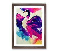 Swan In Watercolour Abstract Framed Print | A4 Walnut Framed Wall Art | Ready to Hang | Abstract Animal Picture | Living Room Bedroom Lounge Office