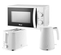 Swan Kitchen Appliance Bundle in White - Hexton 1.7L Rapid Boil Kettle, Hexton 2 Slice Toaster & 20L Microwave SM4420WHT, Contemporay Matching Kitchen Set in White