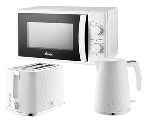 Swan Kitchen Appliance Bundle in White - Hexton 1.7L Rapid Boil Kettle, Hexton 2 Slice Toaster & 20L Microwave SM4420WHT, Contemporay Matching Kitchen Set in White