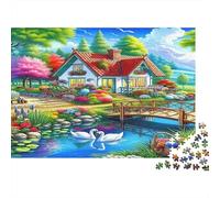 Swan Lake Jigsaw Puzzle 1000 Pieces Recyclable Paper Cottage View Puzzle for Adults Fun And Challenging Family Game Gift for Men‘s Birthday 52x38cm/1000pcs