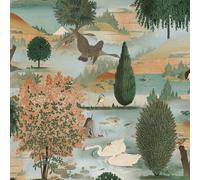 Swan Lake Landscape Trees Birds Scenery Nature Foliage Wallpaper Holden Decor Orange One Size