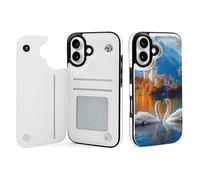 Swan Lake Landscape Wallet Phone Case Compatible with iPhone 16 Flip Phone Case with Card Holder