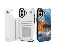 Swan Lake Landscape Wallet Phone Case Compatible with iPhone 16 Plus Flip Phone Case with Card Holder