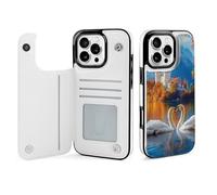 Swan Lake Landscape Wallet Phone Case Compatible with iPhone 16 Pro Max Flip Phone Case with Card Holder