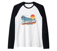 Swan Lake New York Sunset Nature Scene Raglan Baseball Tee