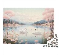Swan Lake Scene Wall Mural Jigsaw Puzzle for Adults, 1000 Pieces, 70x50cm/1000pcs; White Card with A Low-dust Finish; A Calm After-work Activity