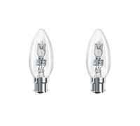 Swan Lightbulbs Low Energy Halogen Candle Bulbs, 18W, B22D Bayonet Cap, Clear, Pack of 2