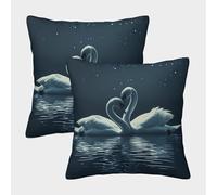 Swan Love Scene-Night Romantic Art Style Pillow Covers 2 Pack Cozy Pillowcase Available All Seasons Cushion Case Polyester Decorative for Couch Livingroom 50x50cm