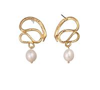 Swan Natural Freshwater Pearl Drop Dangle Earrings Women Jewelry Unique Metal Geometric Earrings