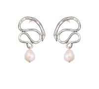 Swan Natural Freshwater Pearl Drop Dangle Earrings Women Jewelry Unique Metal Geometric Earrings