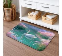 Swan Nature Quick Dry Bath Mat, Pastoral Floral Absorbent Non Slip Shower Mat, Spring Memory Foam Washable Bath Rugs for Bathroom Toilet Restroom Decorative 16x24 Inch