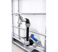 Swan Neck IBC Tank Riser Kit 30cm Tap Extension, Fits 2" S60 x 6 Outlet, Easy Filling for Buckets & Watering Cans, Includes MDPE Fittings, Tank Adaptor, Tap & PTFE Tape (silver bib tap+hose connector)