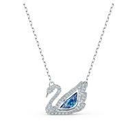 Swan necklace, Dancing swan, Blue, Rhodium plated