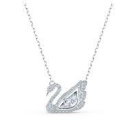 Swan necklace, Dancing swan, White, Rhodium plated