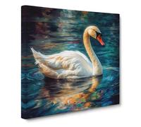 Swan Neo-Impressionism Canvas Wall Art Print Ready to Hang, Framed Picture for Living Room Bedroom Home Office Décor, 50x50 cm (20x20 Inch)