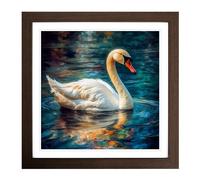 Swan Neo-Impressionism Framed Wall Art Print, Ready to Hang Picture for Living Room Bedroom Home Office, Walnut 18 x 18 Inch (45 x 45 cm)
