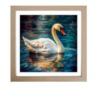 Swan Neo-Impressionism Framed Wall Art Print, Ready to Hang Picture for Living Room Bedroom Home Office, Oak 18 x 18 Inch (45 x 45 cm)