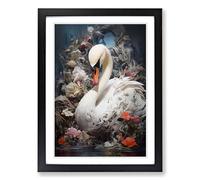 Swan Neo-Plasticism Framed Wall Art Print, Ready to Hang Picture for Living Room Bedroom Home Office, Black A2 (48 x 66 cm)
