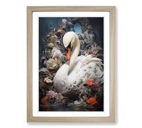 Swan Neo-Plasticism Framed Wall Art Print, Ready to Hang Picture for Living Room Bedroom Home Office, Oak A2 (48 x 66 cm)