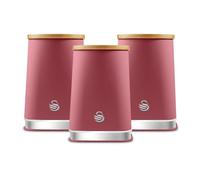 Swan Nordic SWKA18524FUS Set of 3 Kitchen Storage Canisters for Tea, Coffee, and Sugar with Non-Slip Bases Durable Iron Body with Soft Touch Matt Finish and Chrome Trims, 1.3L, Fuchsia Rose