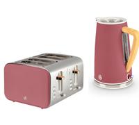 Swan Nordic 1.7L 3Kw Cordless Kettle And 4-Slice Toaster Set In Fuchsia Rose, Scandinavian Minimalist Design.
