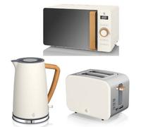Swan Nordic 3-Piece Kitchen Set - 1.7L Kettle, 2-Slice Toaster, 800W 20L Microwave, Cotton White