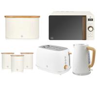 Swan Nordic 7-Piece Set - 1.7L Kettle, 2-Slice Toaster, 800W 20L Microwave, Bread Bin & Canisters