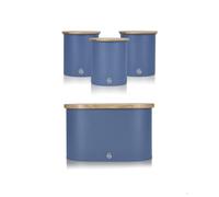 Swan Nordic Bread Bin Bamboo Cutting Board Lid & 3 Storage Canisters Set Steel