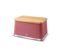 Swan Nordic SWKA18523FUS Bread Bin with Iron Body, Non-Slip Base, Stylish Soft Touch Matt Finish and Acacia Wood Pull Up Lid, 16L, Fuchsia Rose