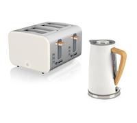 Swan Nordic Cotton White Kitchen Set - 1.7L Cordless Kettle, 4-Slice Toaster And 20L Digital Microwave