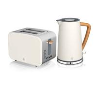 Swan Nordic Cotton White 1.7 Litre Cordless Kettle and 2 Slice Toaster