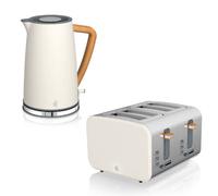 Swan Nordic Cotton White Kitchen Set - 1.7L Cordless Kettle, 4-Slice Toaster And 20L Digital Microwave