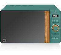 Swan Nordic Digital Microwave, 20 L Capacity, 6 Operating Levels, 800 W Power, 30 Minute Timer, Easy Cleaning, Defrost Mode, Modern Design, Wood Effect, Matte Green