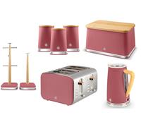 Swan Nordic Fuchsia Kettle Toaster Breadbin Canisters Mug Tree Towel Pole Set