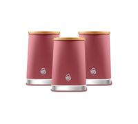 Swan Nordic SWKA18524FUS Set of 3 Kitchen Storage Canisters for Tea, Coffee, and Sugar with Non-Slip Bases Durable Iron Body with Soft Touch Matt Finish and Chrome Trims, 1.3L, Fuchsia Rose