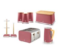 Swan Nordic Fuschia Rose Kettle 4 Slice Toaster & Kitchen Storage Set