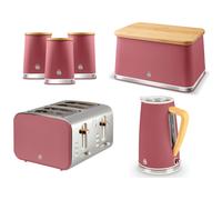 Swan Nordic Fuschia Rose Kettle Toaster Breadbin Canisters Kitchen Set