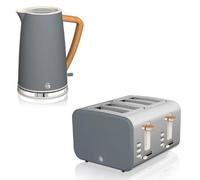 Swan Nordic Grey 1.7L Cordless Jug Kettle And 4-Slice 3000W Toaster Kitchen Set