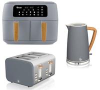 Swan Nordic Grey 3-Piece Matching Kitchen Set - 1.7L Jug Kettle, 4-Slice Toaster & 8L Dual-Basket 13-In-1 Air Fryer