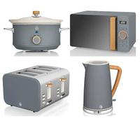 Swan Nordic Grey 4-Piece Kitchen Set - 1.7L Kettle, 4-Slice Toaster, 800W 20L Microwave & 3.5L Slow Cooker.