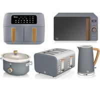 Swan Nordic Grey 5Pc Set - 1.7L Kettle, 4-Slice Toaster, 8L Air Fryer, 800W Microwave, 3.5L Slow Cooker
