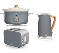 Swan Nordic Grey Kettle 2 Slice Toaster 3.5L Slow Cooker Matching Kitchen Set