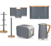 Swan Nordic Grey Kettle 2 Slice Toaster Bread Bin Canisters Mug Tree Towel Pole