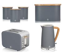 Swan Nordic Grey Kettle 2 Slice Toaster Breadbin & Canisters Kitchen Set of 6