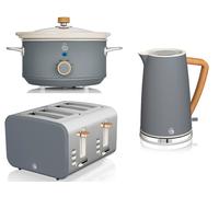 Swan Nordic Grey Kettle 4 Slice Toaster & 3.5L Slow Cooker Matching Kitchen Set