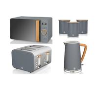 Swan Nordic Grey Kettle, 4 Slice Toaster, Microwave & Canisters Set