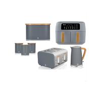 Swan Nordic Grey Kettle Toaster Air Fryer Bread Bin & Canisters Set