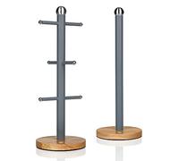 Swan Nordic Slate Grey Kitchen Accessory Set with Mug Tree and Towel Pole, Bamboo Bases, Easy Storage, Soft Matte Finish, STP1012GRYN